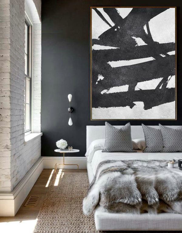 Abstract Painting Extra Large Canvas Art,Black And White Minimal Painting On Canvas - Contemporary Abstract Painting - Image 2