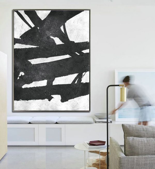 Abstract Painting Extra Large Canvas Art,Black And White Minimal Painting On Canvas - Contemporary Abstract Painting - Image 3
