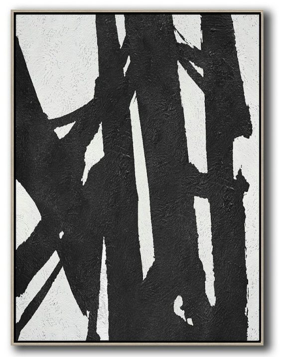 Hand Painted Acrylic Painting,Black And White Minimal Painting On Canvas - Big Living Room Decor