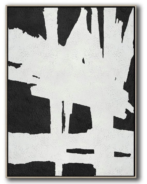 Handmade Acrylic Painting,Black And White Minimal Painting On Canvas - Oversized Wall Decor