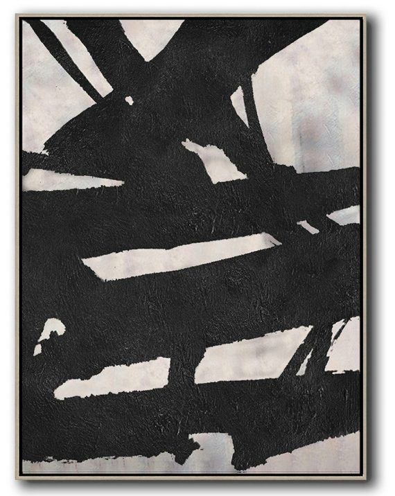 Hand Painted Extra Large Abstract Painting,Black And White Minimal Painting On Canvas - Large Living Room Wall Decor