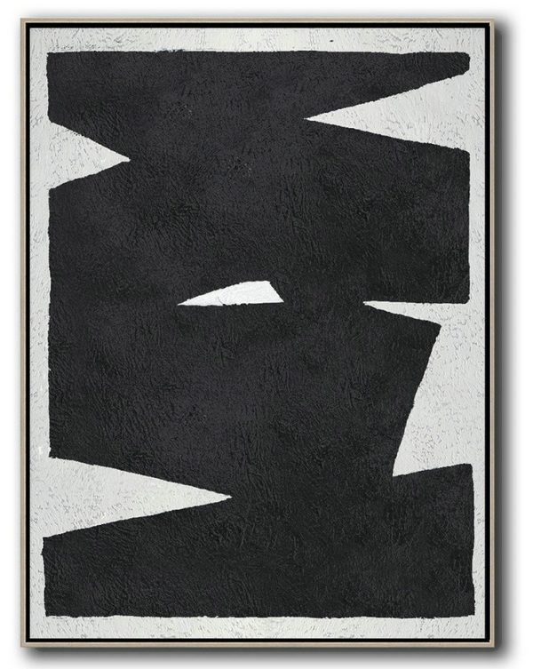 Large Abstract Painting,Black And White Minimal Painting On Canvas - Oversized Wall Decor
