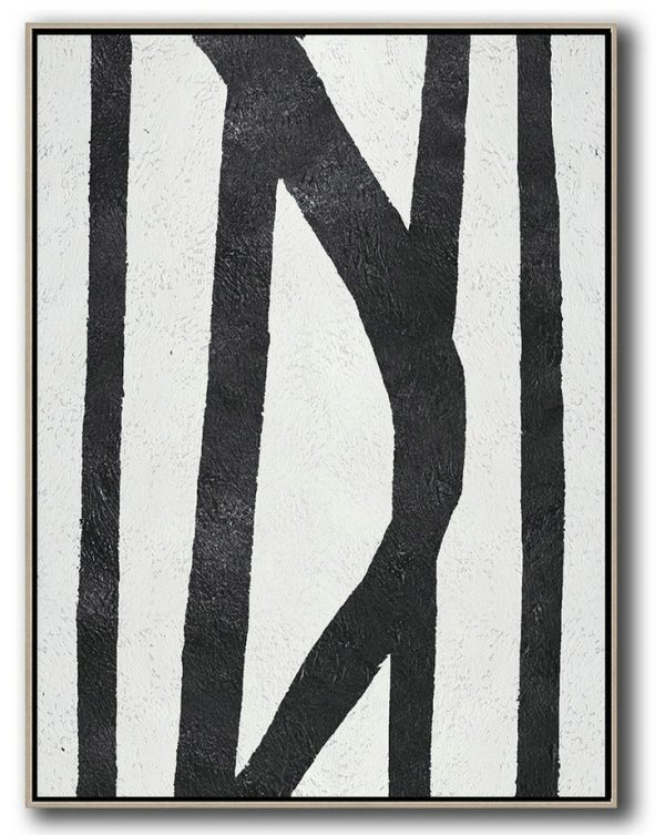Hand Paint Large Art,Black And White Minimal Painting On Canvas - Decorating A Big Living Room