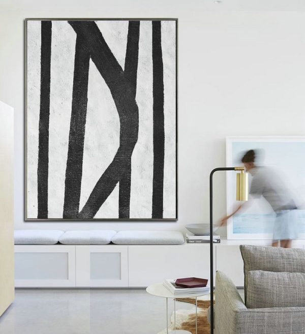 Hand Paint Large Art,Black And White Minimal Painting On Canvas - Decorating A Big Living Room - Image 2