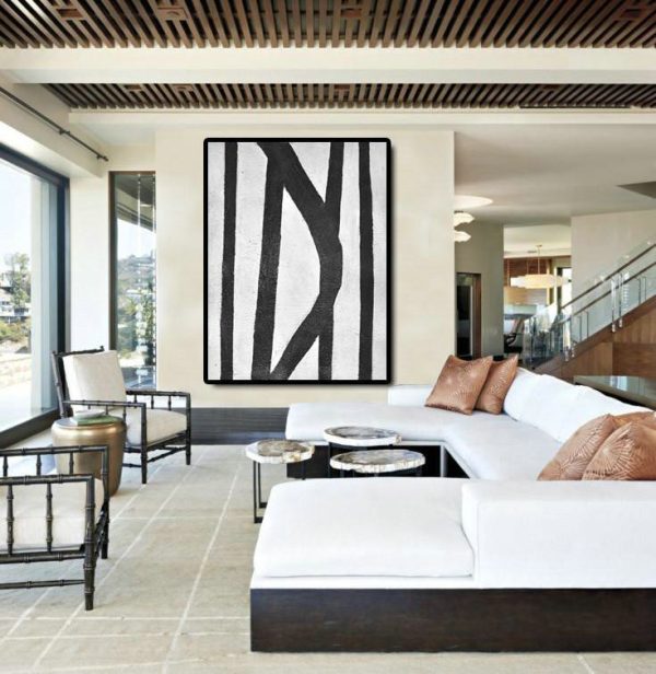 Hand Paint Large Art,Black And White Minimal Painting On Canvas - Decorating A Big Living Room - Image 3