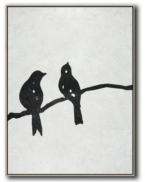 Living Room Wall Art,Black And White Minimal Painting On Canvas - Acrylic Painting On Canvas