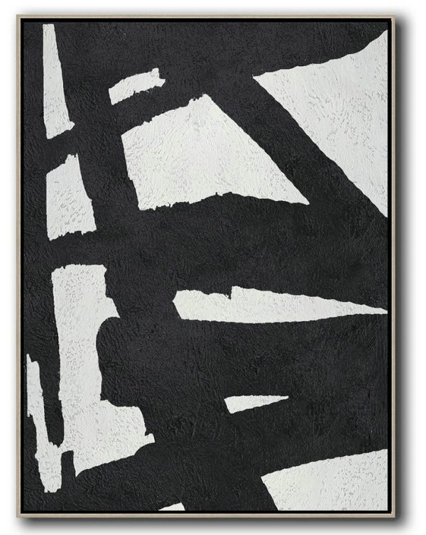 Large Abstract Art Handmade Painting,Black And White Minimal Painting On Canvas - Big Wall Art For Living Room