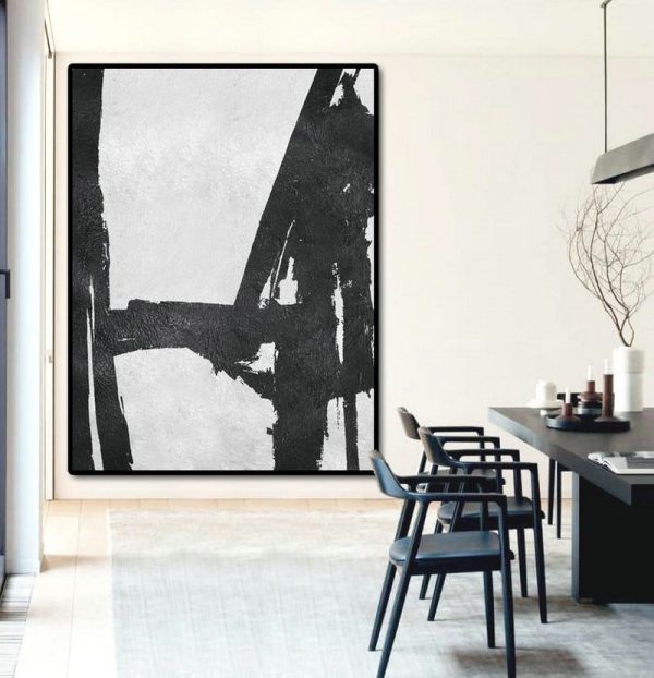 Abstract Painting Extra Large Canvas Art,Black And White Minimal Painting On Canvas - Colorful Wall Art - Image 2