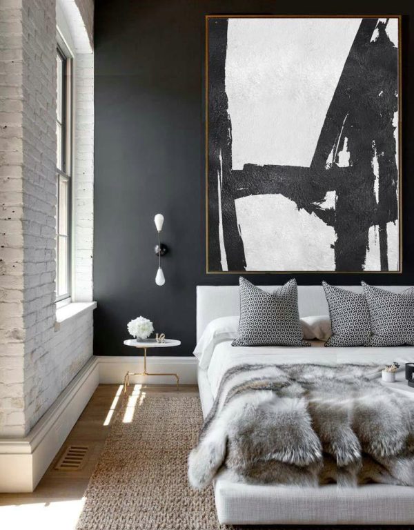 Abstract Painting Extra Large Canvas Art,Black And White Minimal Painting On Canvas - Colorful Wall Art - Image 3