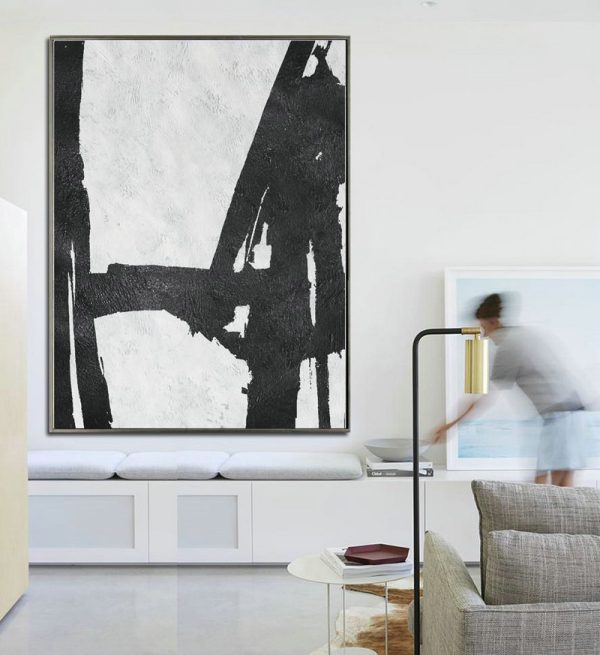 Abstract Painting Extra Large Canvas Art,Black And White Minimal Painting On Canvas - Colorful Wall Art - Image 4