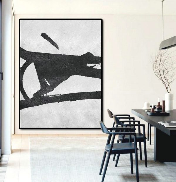 Artwork For Sale,Black And White Minimal Painting On Canvas - Pretty Abstract Paintings - Image 2