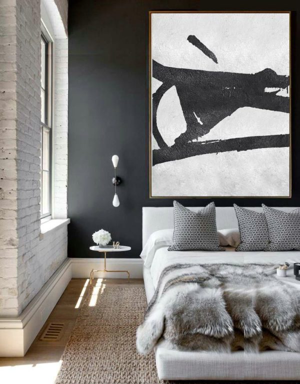 Artwork For Sale,Black And White Minimal Painting On Canvas - Pretty Abstract Paintings - Image 3
