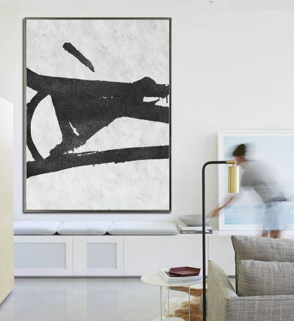 Artwork For Sale,Black And White Minimal Painting On Canvas - Pretty Abstract Paintings - Image 4