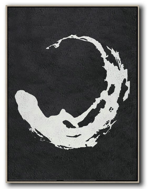 Abstract Oil Painting,Black And White Minimal Painting On Canvas - Hand Painted Canvas Art