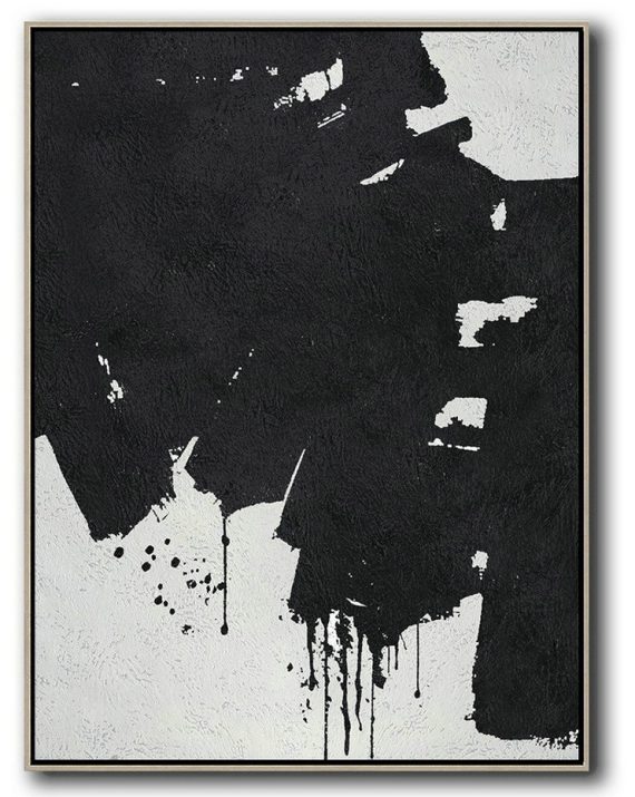 Large Abstract Wall Art,Black And White Minimal Painting On Canvas - Acrylic On Canvas Abstract