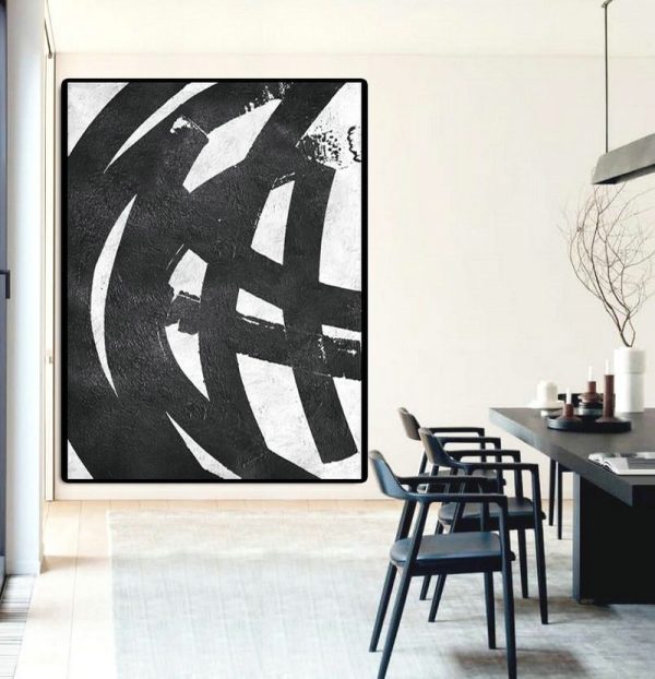 Wall Art Ideas For Living Room,Black And White Minimal Painting On Canvas - Original Abstract Oil Paintings - Image 3