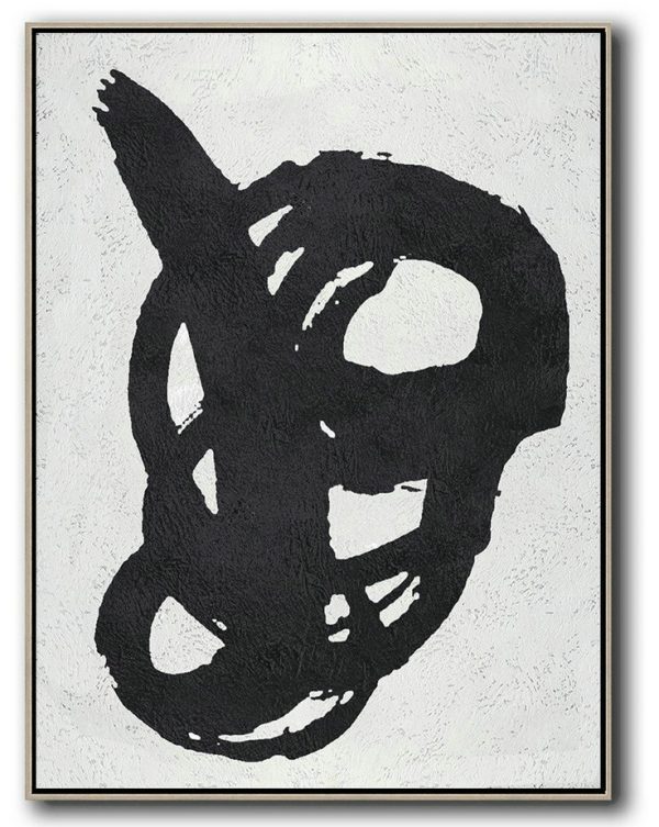 Abstract Painting Extra Large Canvas Art,Black And White Minimal Painting On Canvas - Huge Abstract Canvas Art