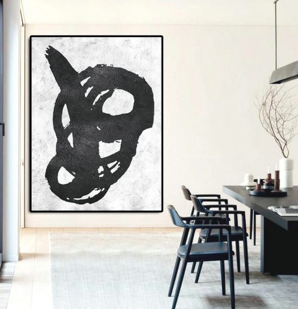 Abstract Painting Extra Large Canvas Art,Black And White Minimal Painting On Canvas - Huge Abstract Canvas Art - Image 4