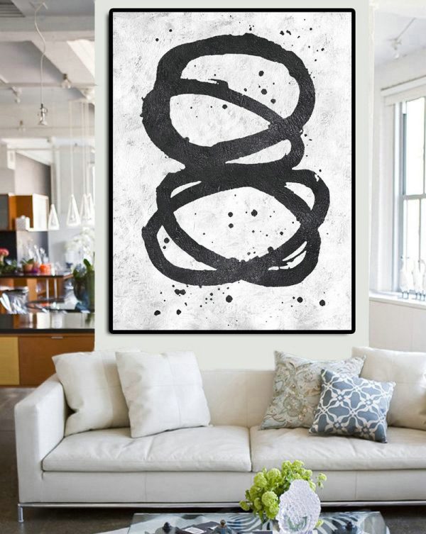 Original Artwork Extra Large Abstract Painting,Black And White Minimal Painting On Canvas - Hand Painted Acrylic Painting - Image 2