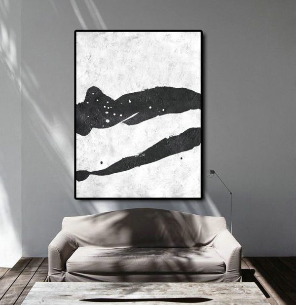 Large Abstract Art,Black And White Minimal Painting On Canvas - Original Art Acrylic Painting - Image 3