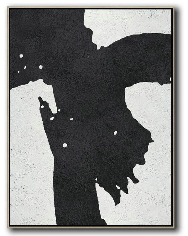 Hand Made Abstract Art,Black And White Minimal Painting On Canvas - Oversized Canvas Art Reading Room