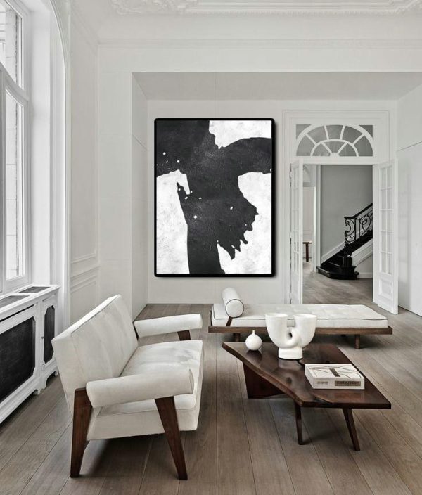 Hand Made Abstract Art,Black And White Minimal Painting On Canvas - Oversized Canvas Art Reading Room - Image 3