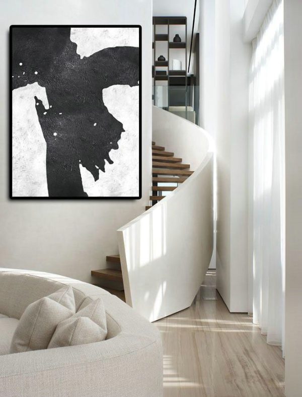 Hand Made Abstract Art,Black And White Minimal Painting On Canvas - Oversized Canvas Art Reading Room - Image 5