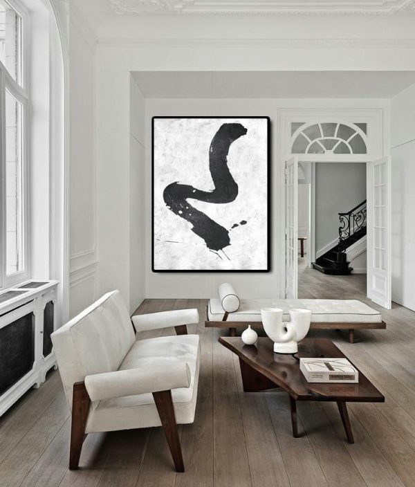 Large Abstract Art Handmade Painting,Black And White Minimal Painting On Canvas - Abstract Art On Canvas, Modern Art - Image 3