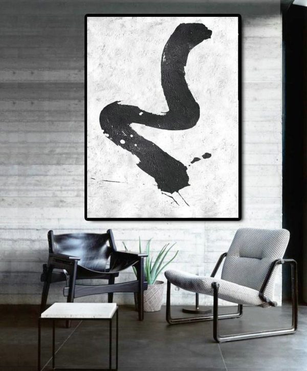 Large Abstract Art Handmade Painting,Black And White Minimal Painting On Canvas - Abstract Art On Canvas, Modern Art - Image 4
