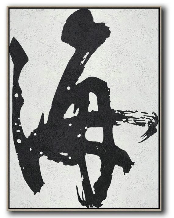 Handmade Painting Large Abstract Art,Black And White Minimal Painting On Canvas - Acrylic Painting Wall Art