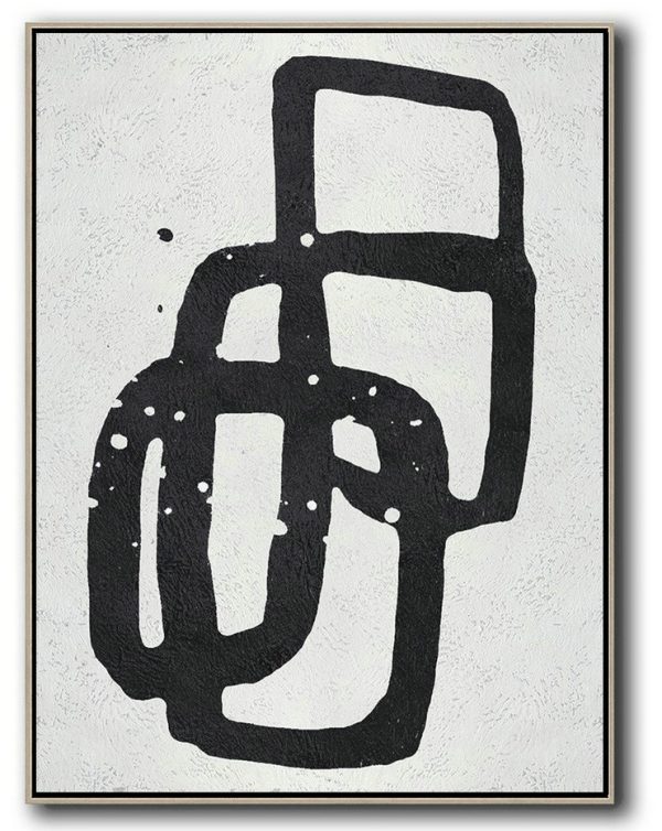 Modern Wall Art,Black And White Minimal Painting On Canvas - Modern Paintings