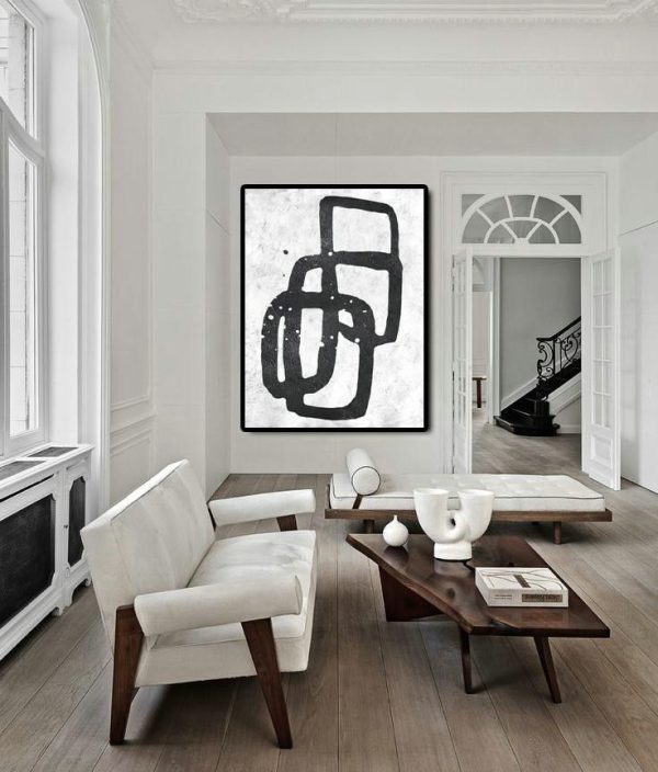 Modern Wall Art,Black And White Minimal Painting On Canvas - Modern Paintings - Image 3