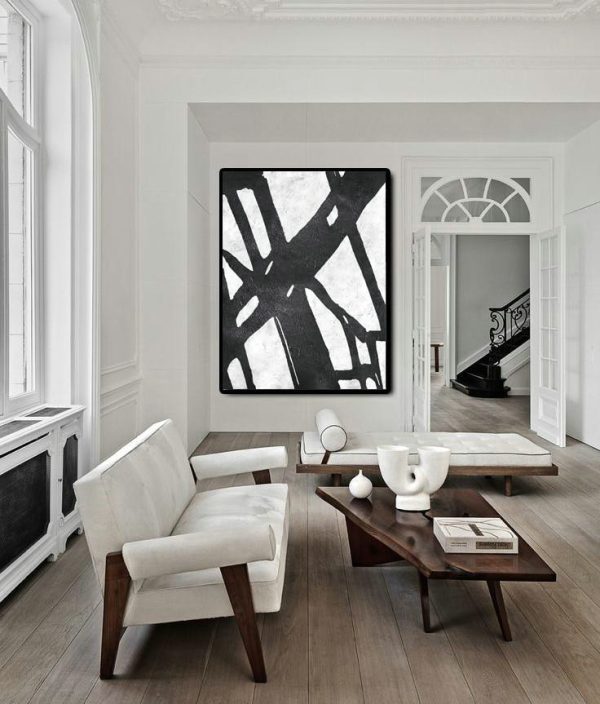 Handmade Large Painting,Black And White Minimal Painting On Canvas - Personalized Canvas Art - Image 5