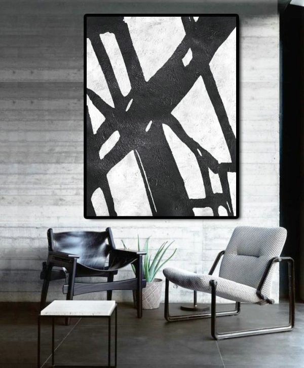 Handmade Large Painting,Black And White Minimal Painting On Canvas - Personalized Canvas Art - Image 6