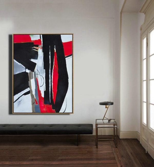 Pop Art Canvas,Hand Painted Large Vertical Red Contemporary Painting On Canvas,Large Canvas Art,Modern Art Abstract Painting,Black,White,Red,Grey,Pale Blue.etc - Image 2