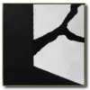 Abstract canvas with left 60% solid black area and right 40% white section split by jagged black fracture. Zero text/symbols present. Extreme matte black and flat white contrast with visible brush texture.