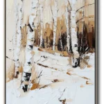 Vertical Birch Forest Oil Painting | Textured Winter Snowscape | Gallery Canvas