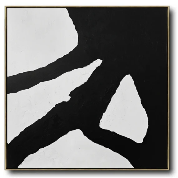 Abstract painting featuring 4-5 torn-edge white shapes floating on solid black background. No text/symbols exist. Visible thick paint texture and canvas weave.