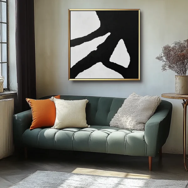 Abstract painting featuring 4-5 torn-edge white shapes floating on solid black background. No text/symbols exist. Visible thick paint texture and canvas weave.