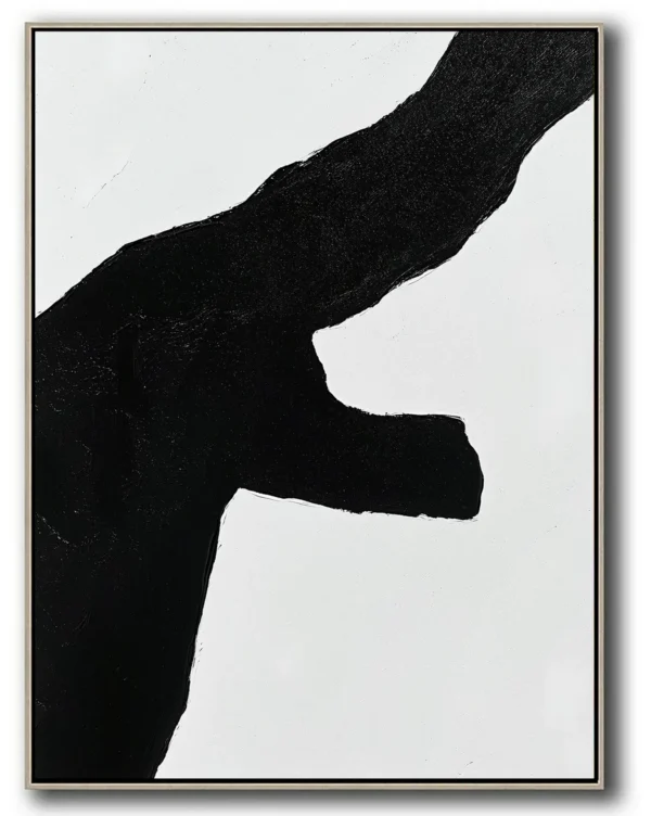 Abstract black sculptural form with rough-textured edges on pure white background. Asymmetrical composition with significant negative space. No text or additional elements.