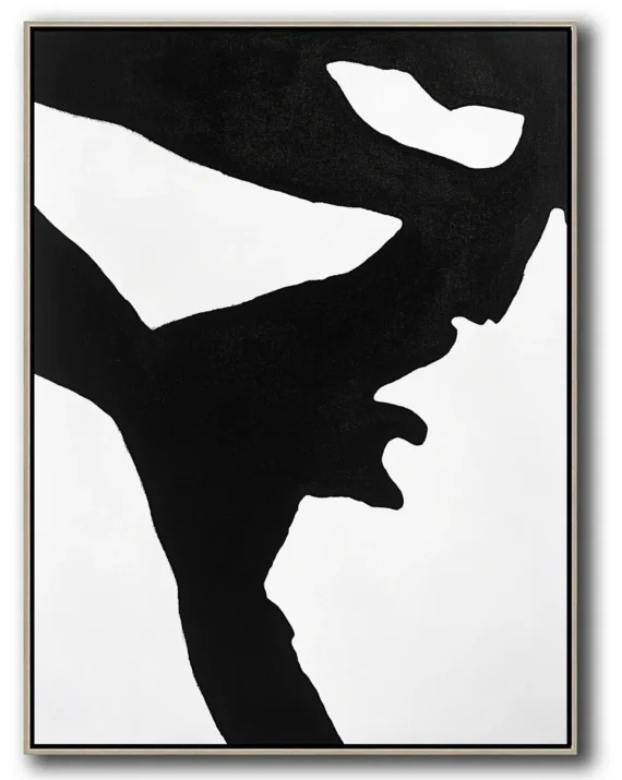 Abstract black geometric human profile silhouette with angular contours against pure white background. No text or discernible details present. Minimalist monochromatic composition.