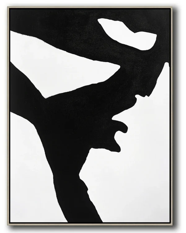 Abstract black geometric human profile silhouette with angular contours against pure white background. No text or discernible details present. Minimalist monochromatic composition.