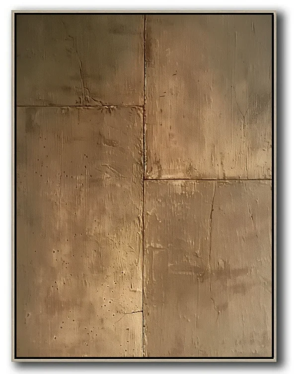 Shallow brown textured stone wall divided by vertical and horizontal lines into quadrants. Natural fissures and weathered spots visible across the surface. No text or symbols present.