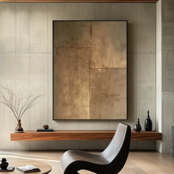 Shallow brown textured stone wall divided by vertical and horizontal lines into quadrants. Natural fissures and weathered spots visible across the surface. No text or symbols present.